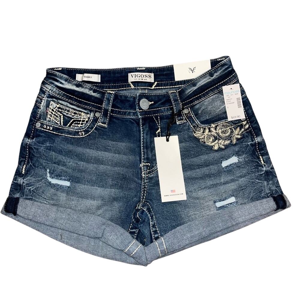 NWT! Vigoss Distressed Dark Wash Jean Shorts Size 0